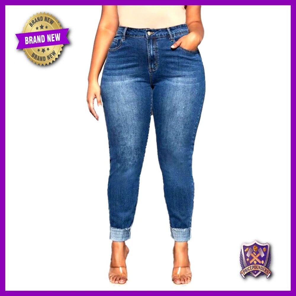 Plus Size High-Waisted Stretch Denim Jeans Ankle Length Casual